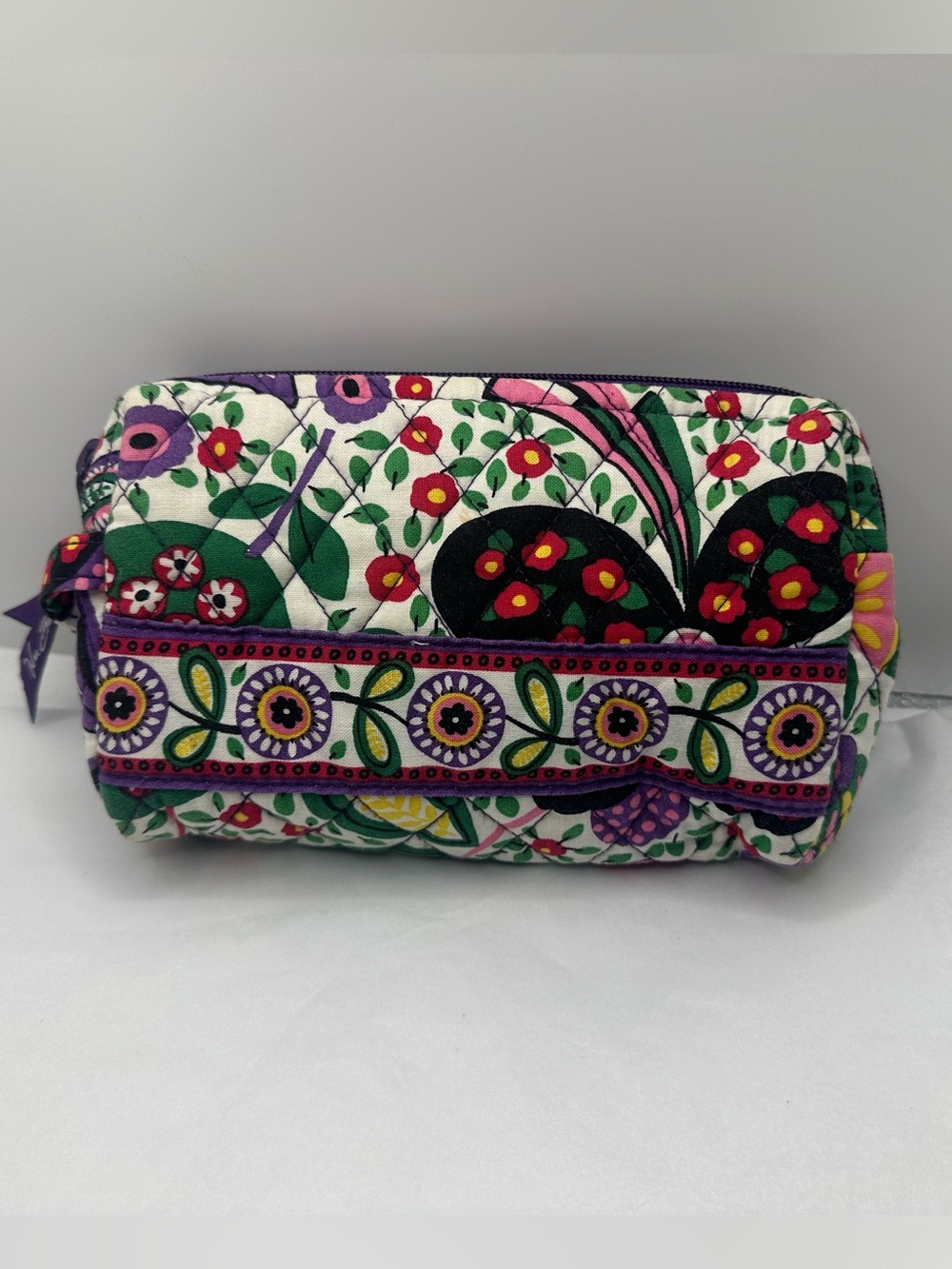 Vera Bradley Viva La Vera Floral Quilted Cosmetic Pouch - Purple & Green